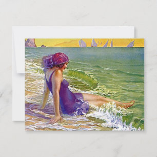 Beach Party Flapper Era Style Cloche Invitation