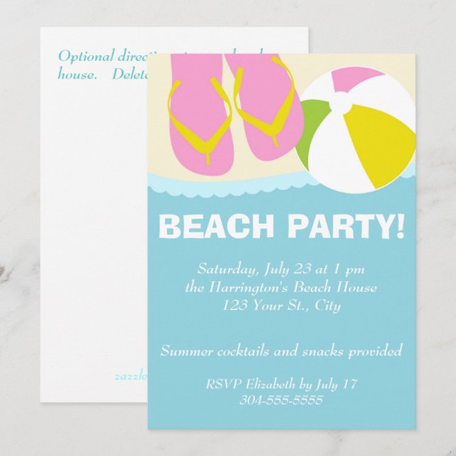 Beach Party Flip Flops Invitation (Front/Back)