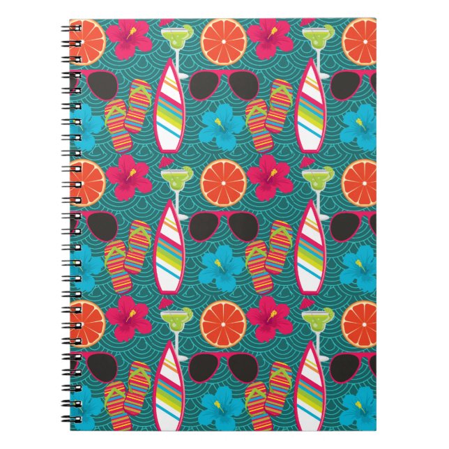 Beach Party Flip Flops Sunglasses Beach Ball Blue Spiral Notebook (Front)