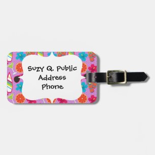 Beach Party Flip Flops Sunglasses Beachball Purple Luggage Tag