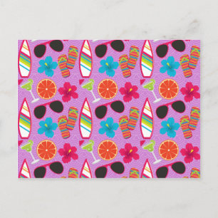 Beach Party Flip Flops Sunglasses Beachball Purple Postcard