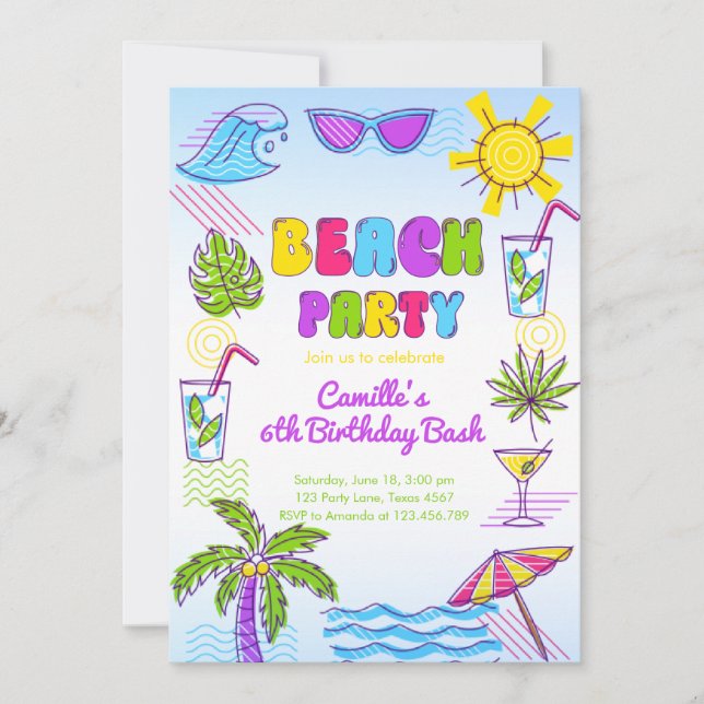 Beach Party Girl Birthday   Invitation (Front)