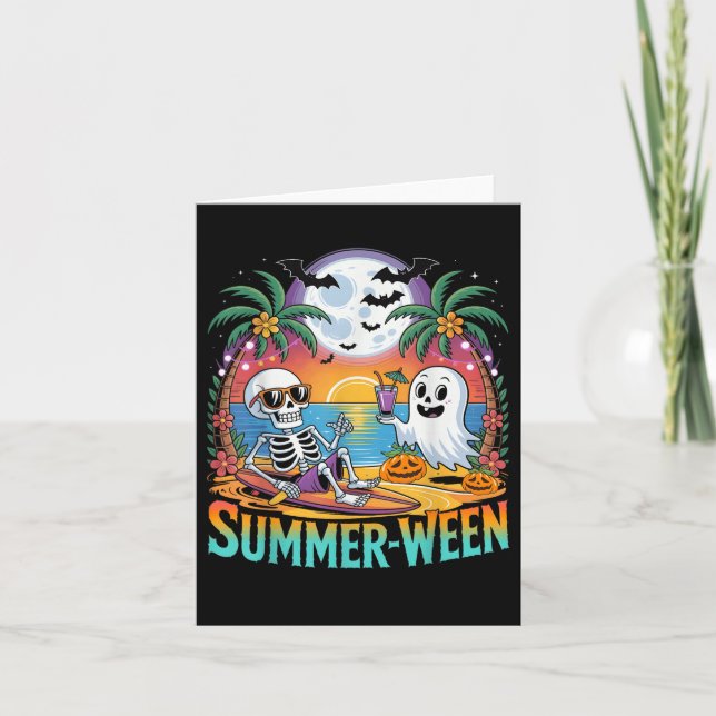 Beach Party Halloween Vibes Summerween Skeleton Gh Card (Front)