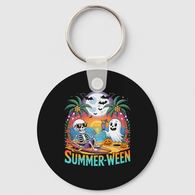 Beach Party Halloween Vibes Summerween Skeleton Gh Key Ring (Front)
