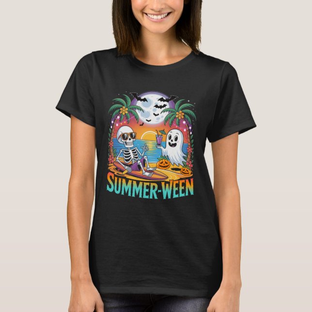 Beach Party Halloween Vibes Summerween Skeleton Gh T-Shirt (Front)
