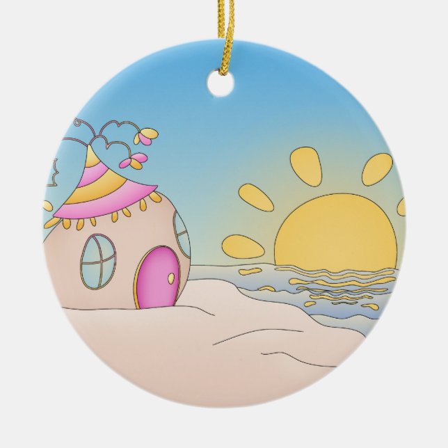 Beach Party House Ceramic Tree Decoration (Front)