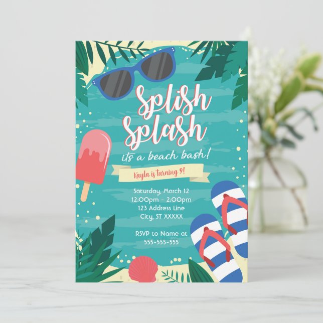  Beach Party Invitation (Standing Front)