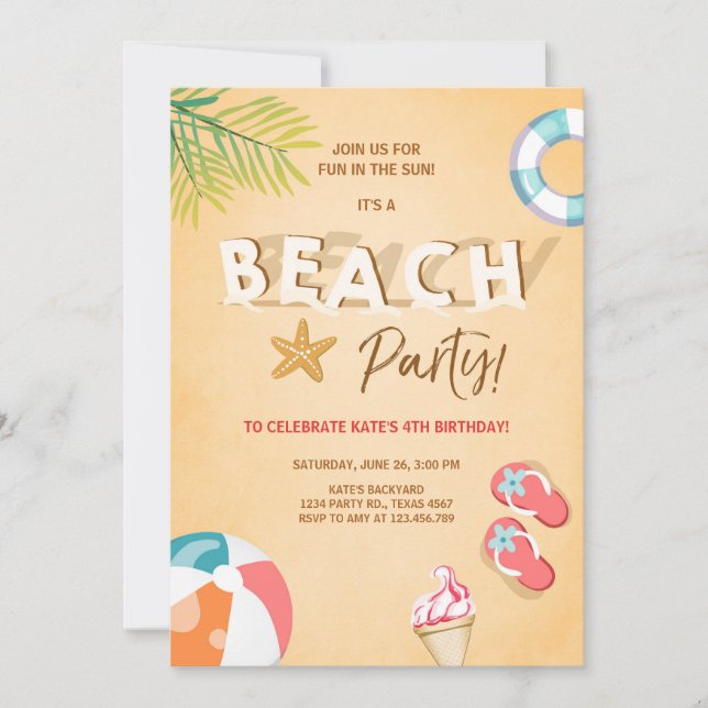 Beach Party Invitation Beach Birthday BBQ Summer (Front)