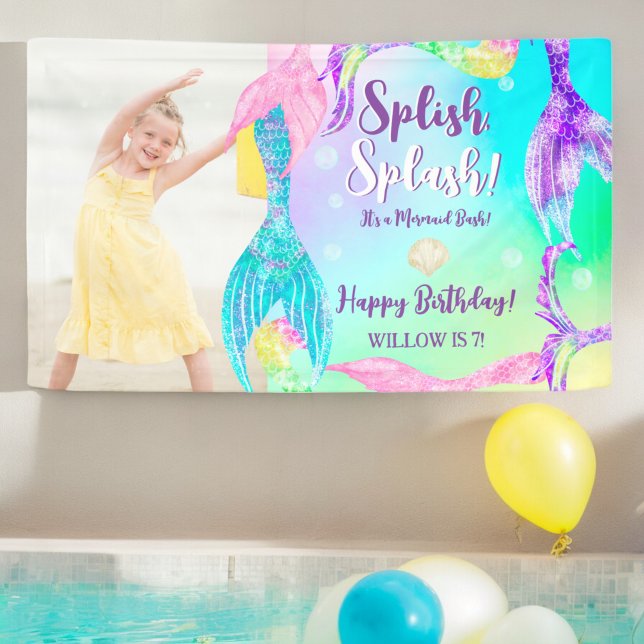 Beach party mermaid tails Kids birthday photo Banner (Beach party mermaid tails Kids birthday photo Banner)