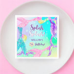 Beach party mermaid tails ocean Kids birthday Napkin<br><div class="desc">Elevate your party table with our enchanting Paper Napkins, inspired by the magical allure of our mermaid bash! Each napkin features hand-painted watercolor mermaid tails in a delightful array of pink, purple, holographic, rainbow, blue, and green hues, embellished with faux shimmer glitter that adds a touch of sparkle to your...</div>