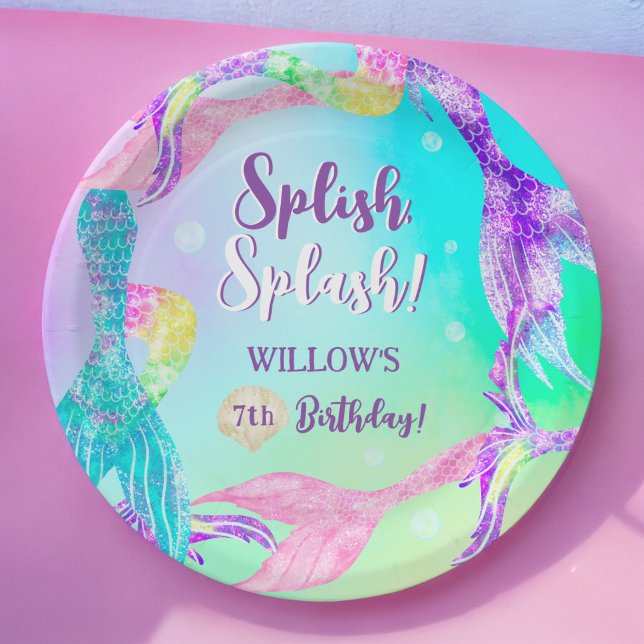 Beach party mermaid tails ocean Kids birthday Paper Plate (Beach party mermaid tails ocean Kids birthday Paper Plates)