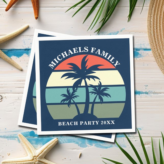 Beach Party Palm Tree Sunset Island Custom Blue Napkin (Creator Uploaded)