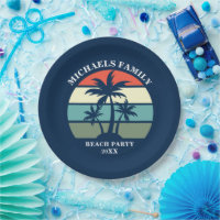 Beach Party Palm Tree Sunset Island Custom Blue