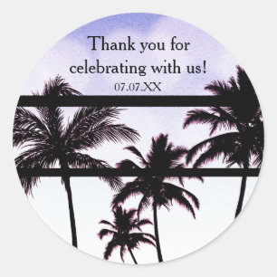 Beach Party Palm Trees Tropical Purple Glam Favour Classic Round Sticker