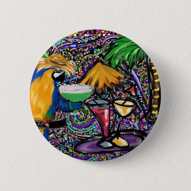 Beach Party Parrot 6 Cm Round Badge (Front)