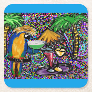 Beach Party Parrot Square Paper Coaster