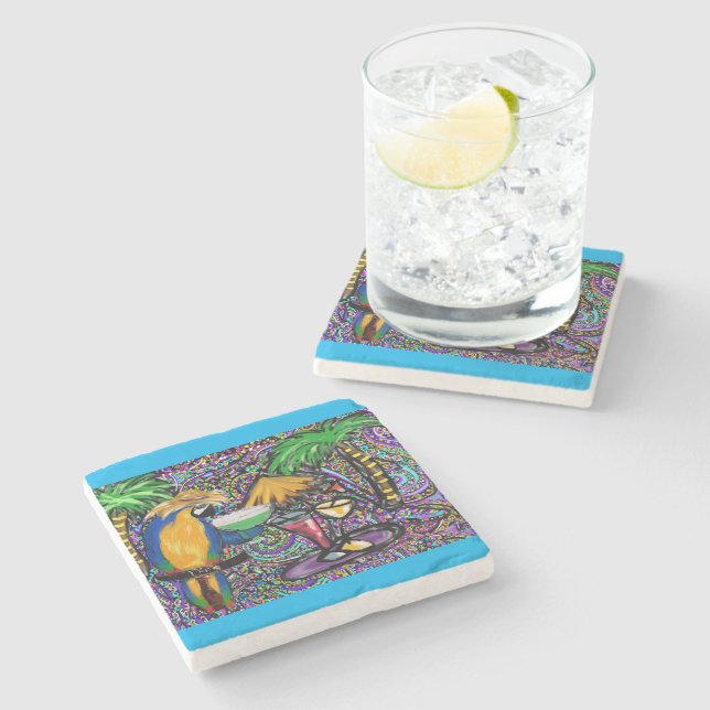 Beach Party Parrot Stone Coaster (Side)