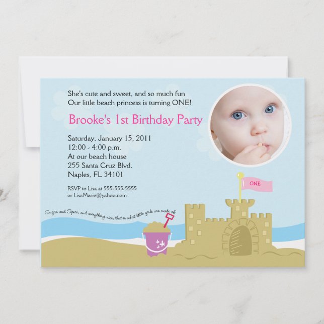 Beach Party Sand Castle 5x7 PHOTO Invitation (Front)
