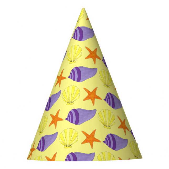 Beach Party Sea Shells Seashells Yellow Purple Hat (Front)