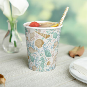 Beach Party Seashells Paper Cups: 8oz Paper Cup
