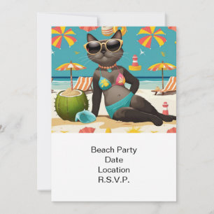 Beach Party Siamese Cat Beach Tropical Summer Invitation