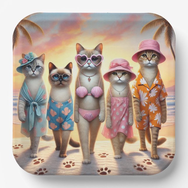 Beach Party Siamese Cat Beach  Tropical Summer  Paper Plate (Front)