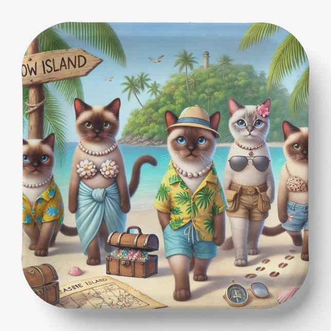 Beach Party Siamese Cat Beach  Tropical Summer  Paper Plate (Front)