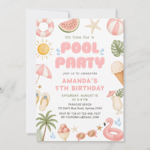 Beach Party Summer Pool Party Birthday Invitation