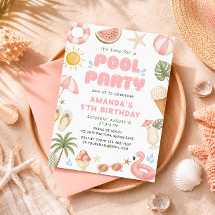 Beach Party Summer Pool Party Birthday  Invitation