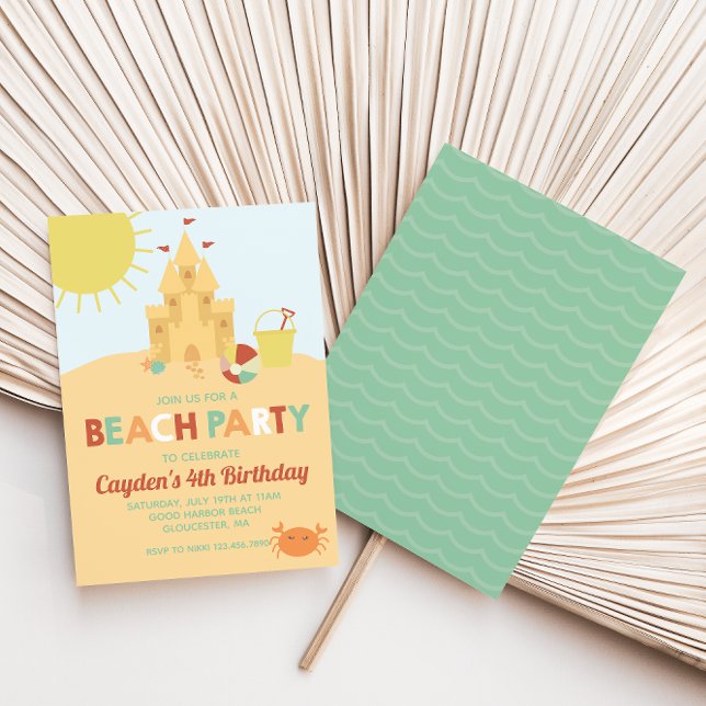 Beach Party Summer Sand castle retro Birthday Invitation (Creator Uploaded)