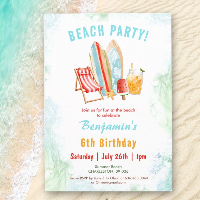 Beach Party Summer Tropical Birthday Invitation (Beach Party Summer Tropical Birthday Invitation)