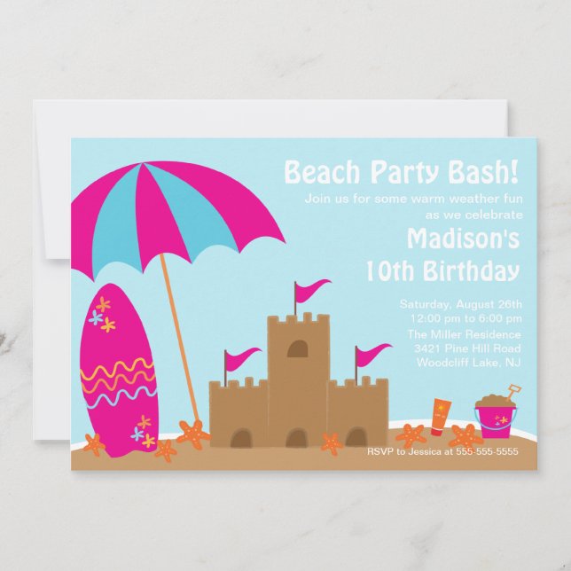 Beach Party Surfboard Swimming Birthday Invitation (Front)