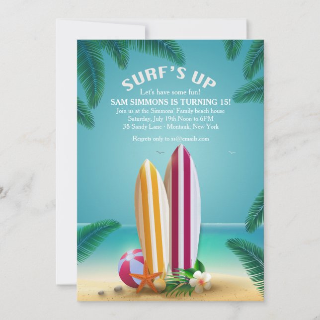 Beach Party Surfboards Invitation (Front)