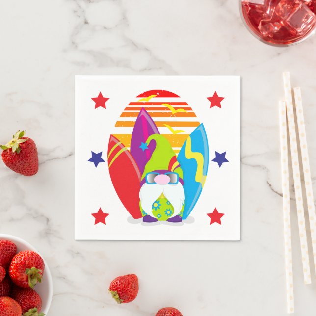 Beach Party Surfing Gnome Napkin (Insitu)