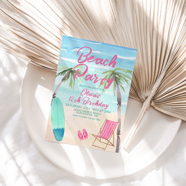 Beach Party Watercolor Birthday Invitation (Creator Uploaded)
