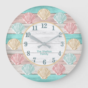 Beach Pastel Colours with Seashells Large Clock