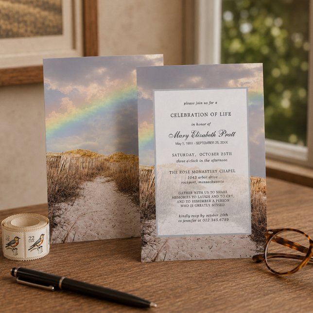 Beach Path and Rainbow Celebration of Life Invitation (Creator Uploaded)