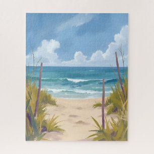 Beach Path   Ocean Watercolor Coastal Painted Jigsaw Puzzle