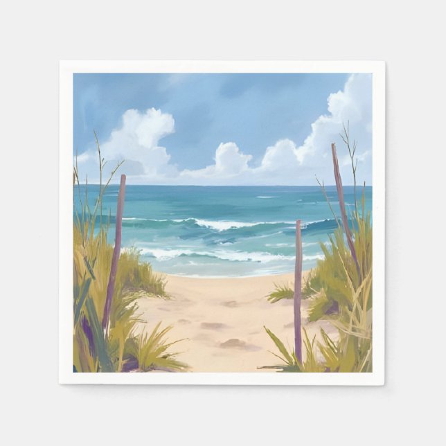 Beach Path | Ocean Watercolor Coastal Painted Napkin (Front)
