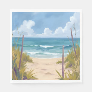 Beach Path Ocean Watercolor Coastal Painted Napkin