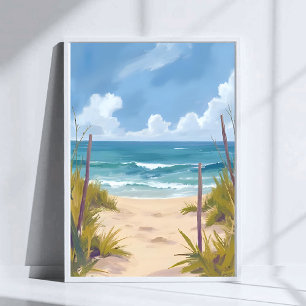 Beach Path   Ocean Watercolor Coastal Painted Poster