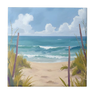Beach Path Ocean Watercolor Coastal Painted Tile