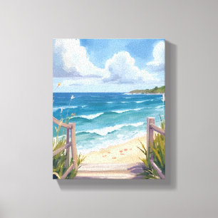 Beach Path Watercolor Coastal Dunes Ocean Painting Canvas Print