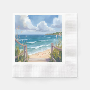 Beach Path Watercolor Coastal Dunes Ocean Painting Napkin