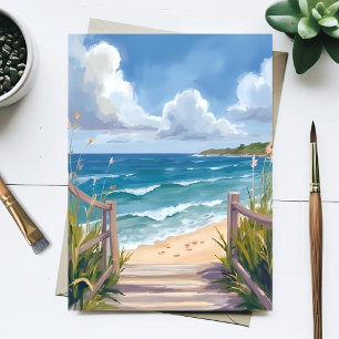 Beach Path Watercolor Coastal Dunes Ocean Painting Postcard