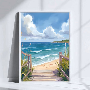 Beach Path Watercolor Coastal Dunes Ocean Painting Poster