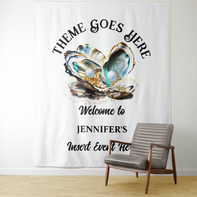 Beach pearl oyster sea shell iridescent glam party tapestry (In Situ)