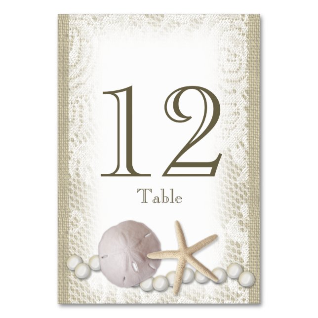Beach Pearls and Lace Table Number Card (Front)