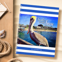 Beach Pelican Blue White Stripes Soak up the Sun