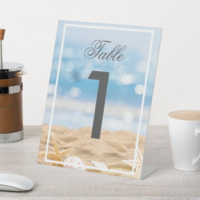 Beach Photo Destination-  Table Number Pedestal Sign (In SItu)